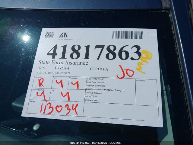 5YFBURHE0GP529823 Toyota Corolla S Premium