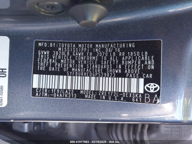 5YFBURHE0GP529823 Toyota Corolla S Premium