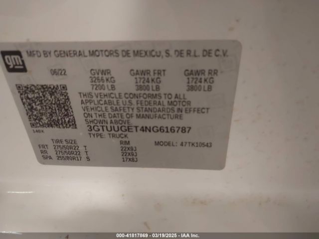 3GTUUGET4NG616787 GMC Sierra 1500 4wd  Short Box Denali