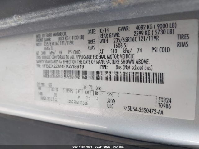 1FBZX2ZM4FKA18619 Ford Transit-350 Xlt