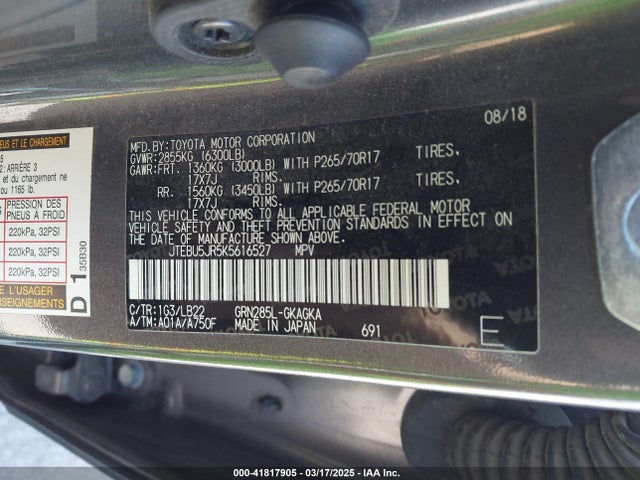 JTEBU5JR5K5616527 Toyota 4runner Sr5 Premium