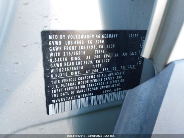 WVGBV7AX1FW568208 Volkswagen TIGUAN S