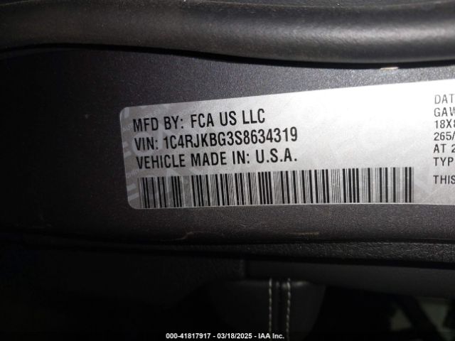 1C4RJKBG3S8634319 Jeep GRAND CHEROKEE L