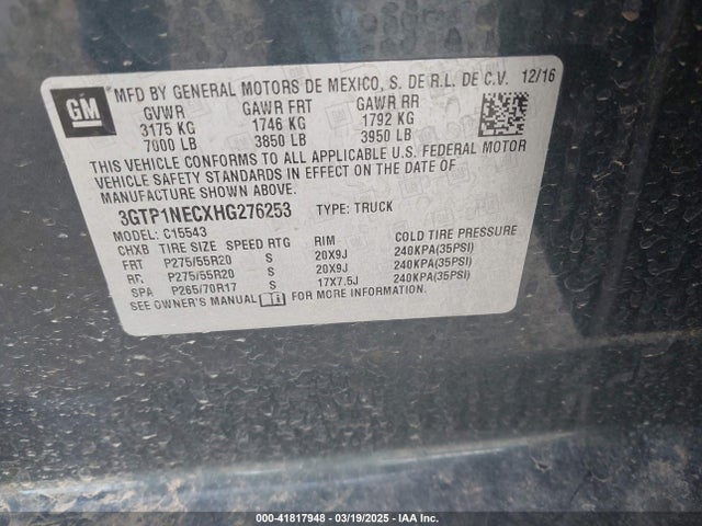 3GTP1NECXHG276253 GMC Sierra 1500 Slt