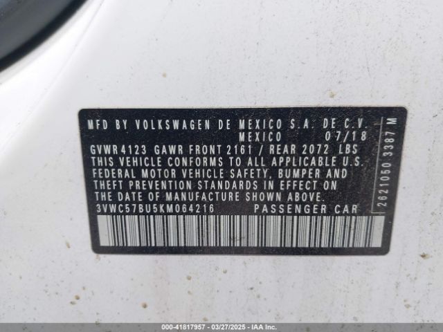 3VWC57BU5KM064216 Volkswagen Jetta 1.4t R-line/1.4t S/1.4t Se