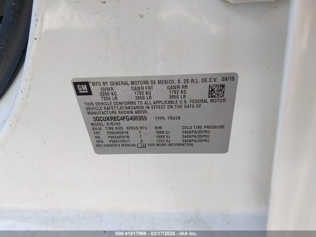 3GCUKREC4FG496959 Chevrolet Silverado 1500 1lt