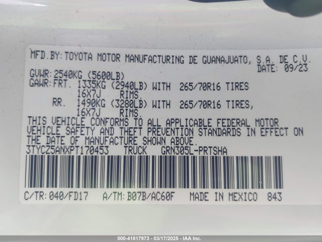 3TYCZ5ANXPT170453 Toyota Tacoma Trd Off Road
