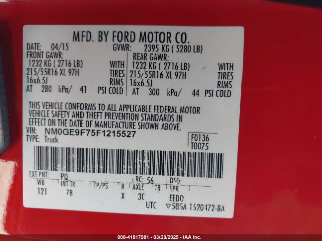 NM0GE9F75F1215527 Ford Transit Connect Xlt