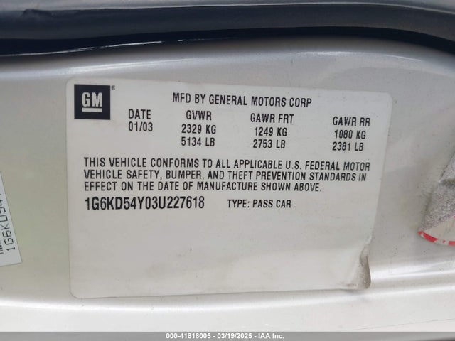 2003 CADILLAC DEVILLE 1G6KD54Y03U227618 Photo 8