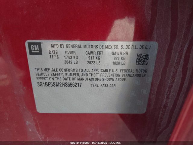 3G1BE5SM2HS556217 Chevrolet Cruze Lt Auto