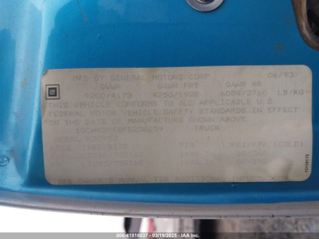 1993 CHEVROLET GMT-400 1GCHK39F8PE238259 Photo 8