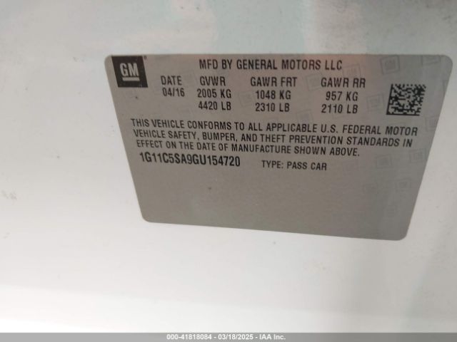 1G11C5SA9GU154720 Chevrolet Malibu Limited Lt