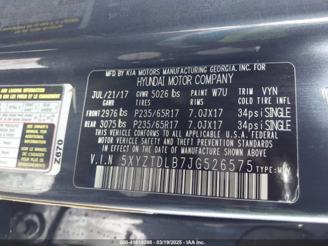 5XYZTDLB7JG526575 Hyundai gdi theta ii