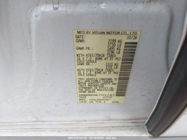 1N6AD0ER3HN705287 Nissan FRONTIER S