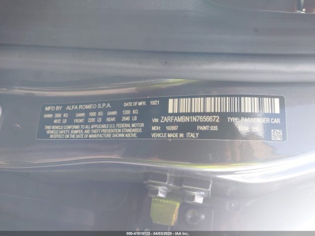 ZARFAMBN1N7656672 Alfa Romeo Giulia Ti Rwd