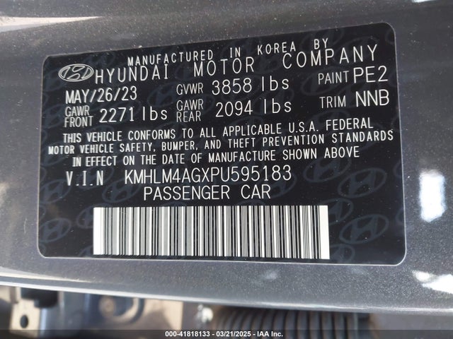 KMHLM4AGXPU595183 Hyundai ELANTRA SEL