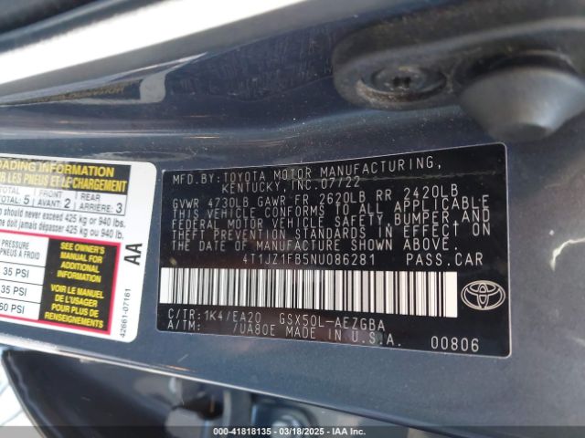 4T1JZ1FB5NU086281 Toyota AVALON XLE