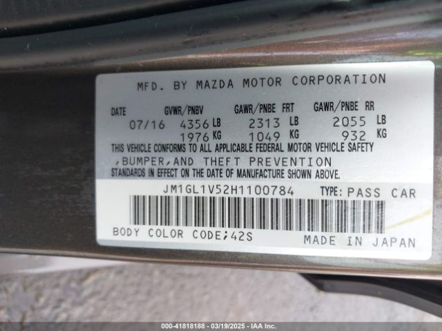JM1GL1V52H1100784 Mazda Mazda6 Touring