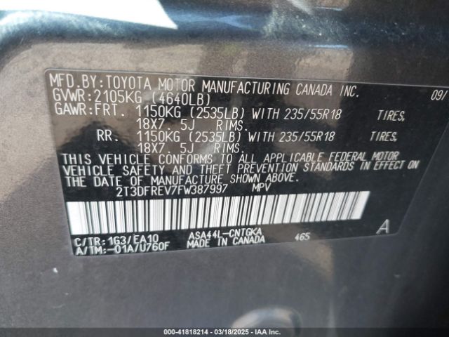 2T3DFREV7FW387997 Toyota Rav4 Limited