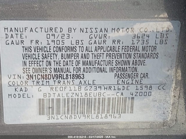 Nissan Versa 2024 3N1CN8DV9RL818963 Image 9