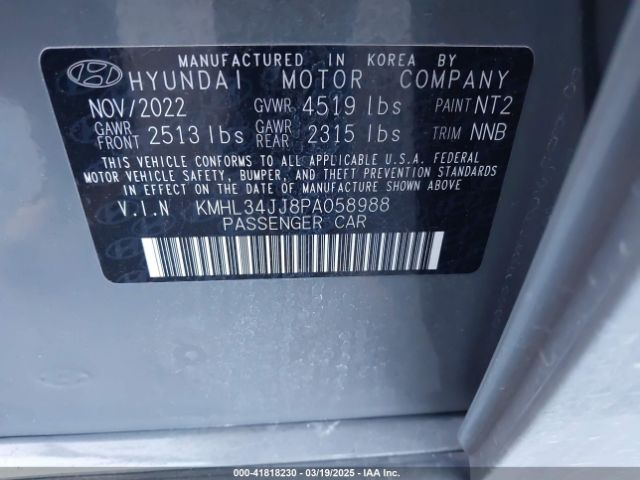 KMHL34JJ8PA058988 Hyundai Sonata Hybrid Sel