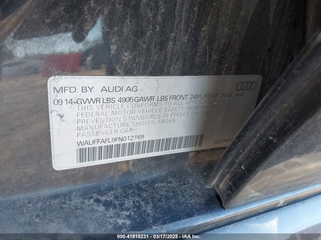 41818231 :رقم المزاد ، WAUFFAFL9FN012169 vin ، 2015 Audi A4 2.0t Premium مزاد بيع
