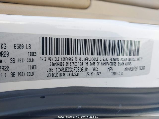 1C4RJECG1FC816104 Jeep Grand Cherokee Overland