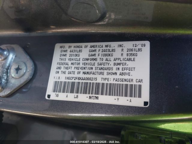 2010 HONDA ACCORD SDN 1HGCP2F8XAA066215 Photo 8