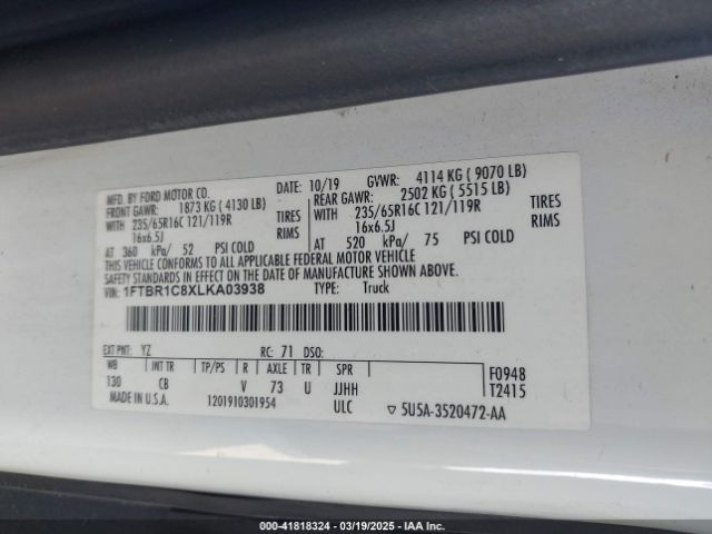 1FTBR1C8XLKA03938 Ford Transit-250 Cargo Van
