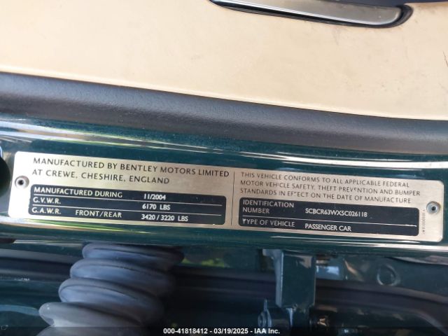 2005 BENTLEY CONTINENTAL GT SCBCR63WX5C026118 Photo 8