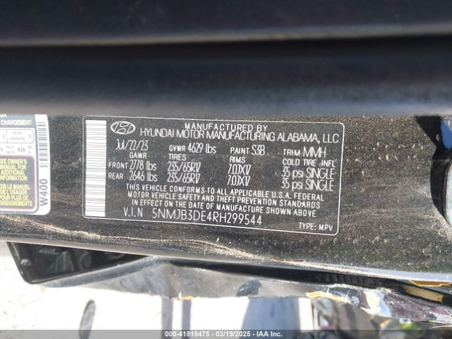 5NMJB3DE4RH299544 Hyundai TUCSON SEL