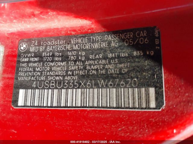 2006 BMW Z4 4USBU335X6LW67620 Photo 8