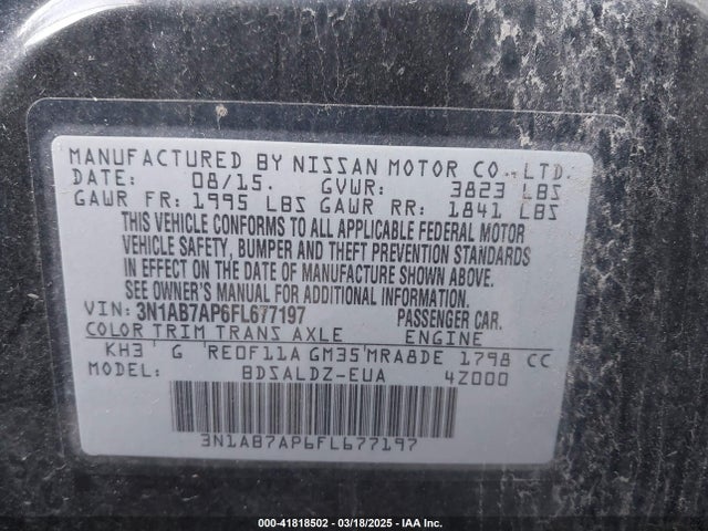 Nissan SENTRA SV 2015 3N1AB7AP6FL677197 Image 9