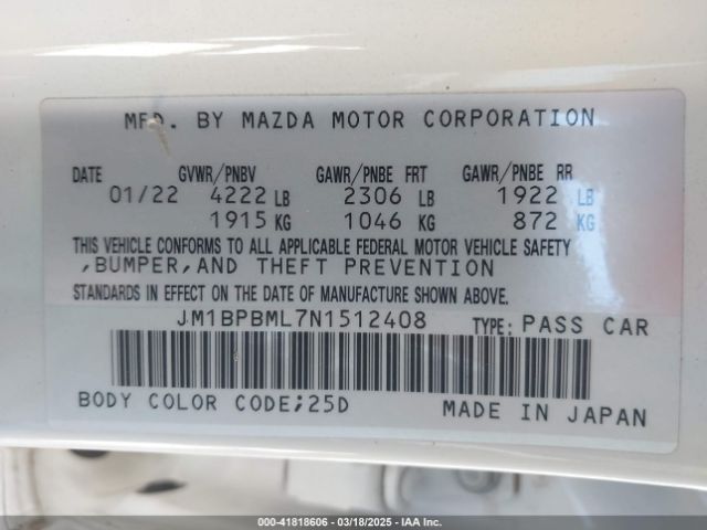 JM1BPBML7N1512408 Mazda Mazda3 Hatchback Premium