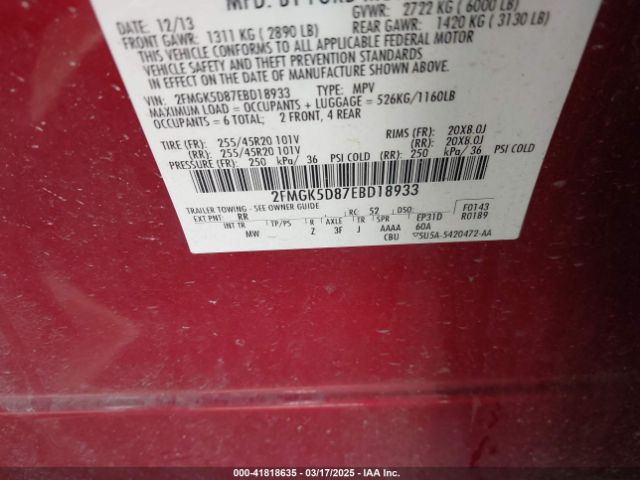 2FMGK5D87EBD18933 Ford Flex Limited