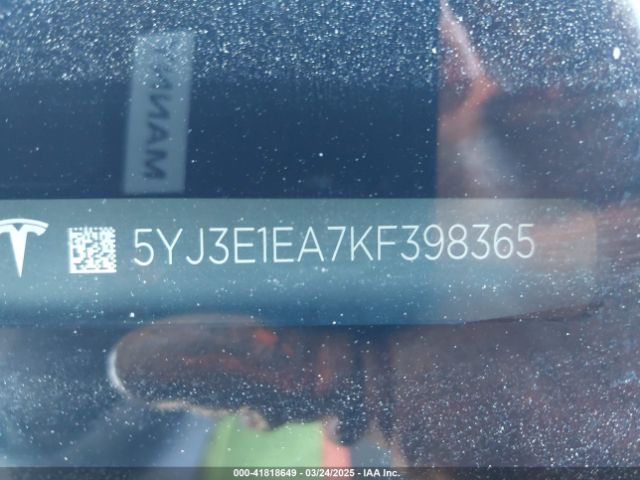 5YJ3E1EA7KF398365 Tesla Model 3 Long Range/mid Range/standard Range/standard Range Plus