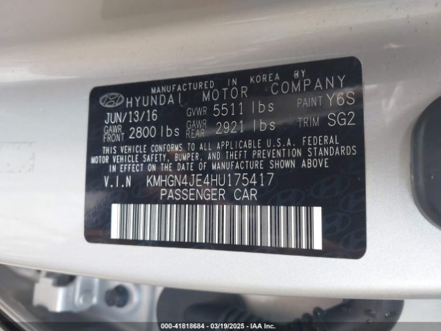 KMHGN4JE4HU175417 Genesis G80 3.8