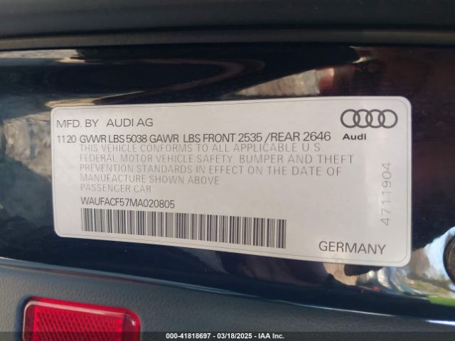 WAUFACF57MA020805 Audi A5 Sportback Premium Plus 45 Tfsi Quattro S Tronic