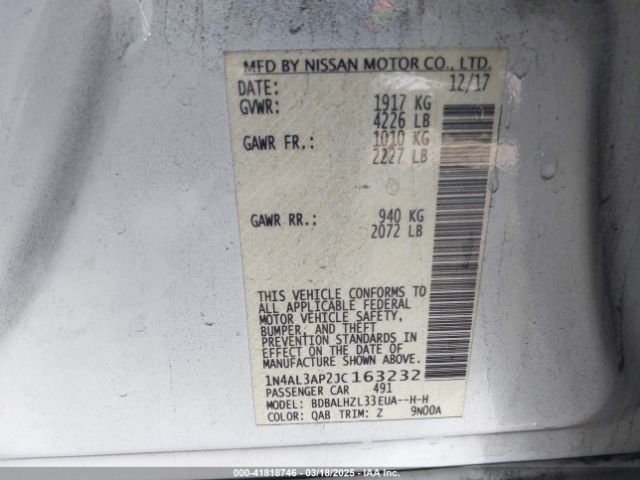 1N4AL3AP2JC163232 Nissan Altima 2.5 Sr