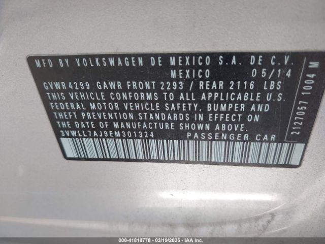 2014 VOLKSWAGEN JETTA SEDAN 3VWLL7AJ9EM301324 Photo 8
