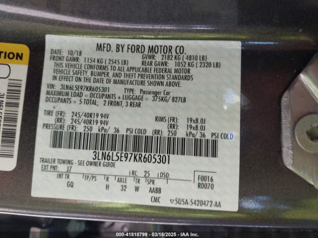 3LN6L5E97KR605301 Lincoln Mkz Reserve Ii