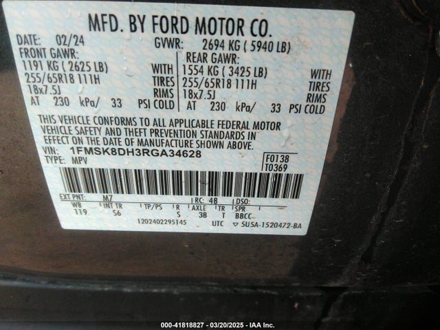 Ford EXPLORER XLT 2024 1FMSK8DH3RGA34628 Image 9