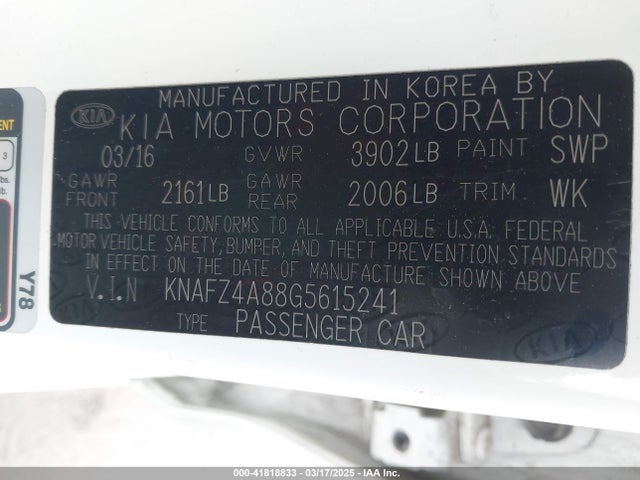 KNAFZ4A88G5615241 KIA gdi nu