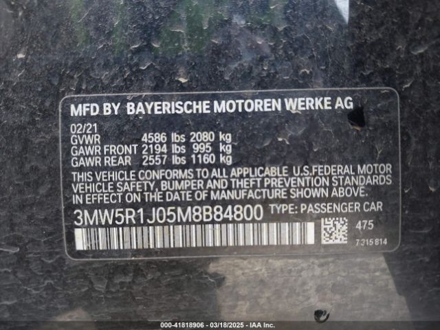 3MW5R1J05M8B84800 BMW 330I