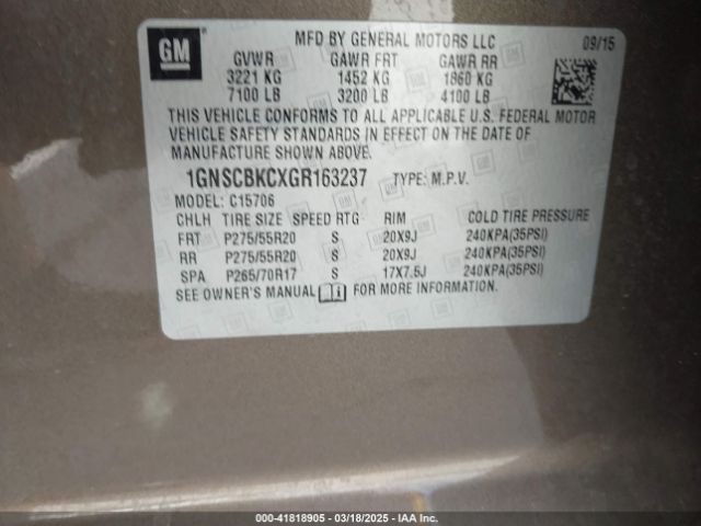 1GNSCBKCXGR163237 Chevrolet Tahoe Lt