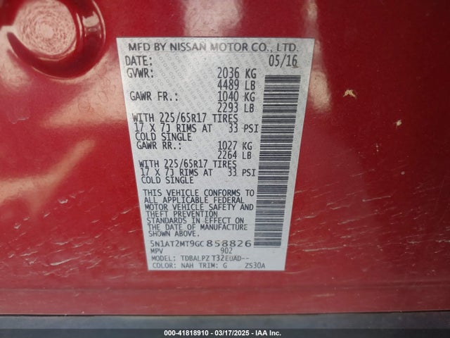 5N1AT2MT9GC858826 Nissan ROGUE S