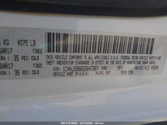 1C4NJDBB6GD647367 Jeep Compass Sport