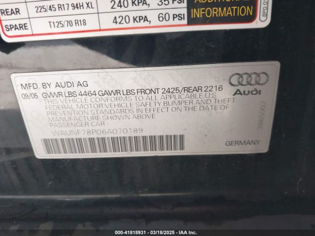2006 AUDI A3 WAUNF78P06A070189 Photo 8