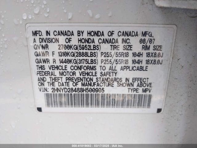 2008 ACURA MDX 2HNYD28488H500905 Photo 8