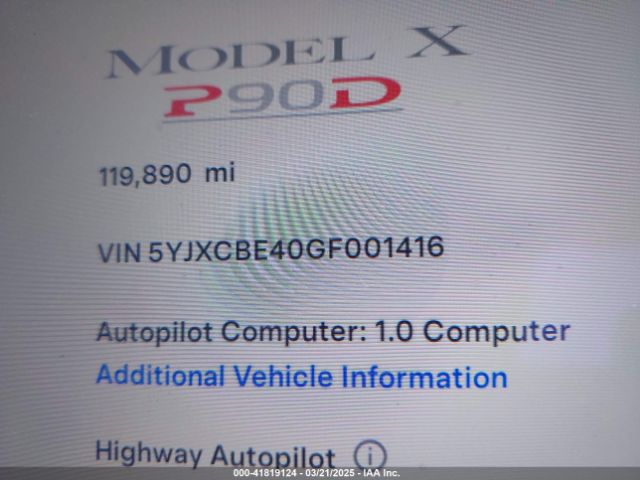 5YJXCBE40GF001416 Tesla Model X 75d/p100d/p90d